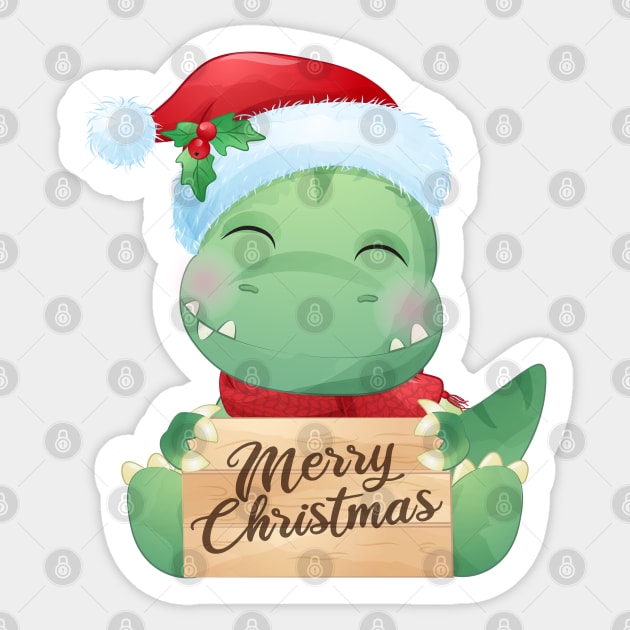 Cute Christmas T Rex Dinosaur Wishing Merry Christmas Sticker by P-ashion Tee